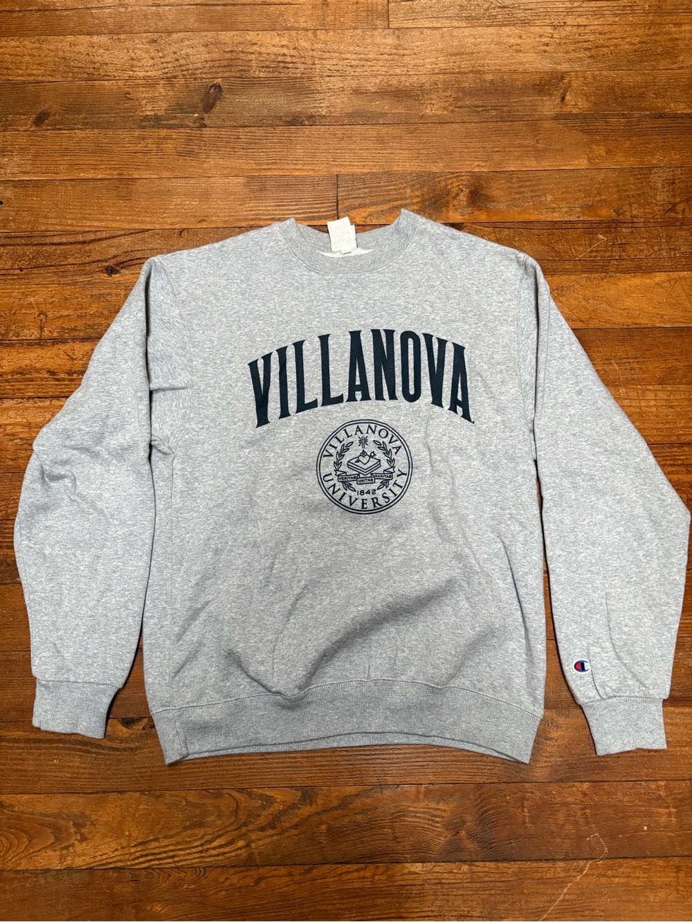 Champion Villanova Heather Gray Crewneck with Navy Logo